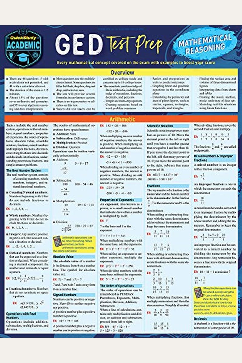 Ged Test Prep - Mathematical Reasoning: A Quickstudy Laminated Reference Guide