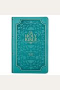 Kjv Holy Bible, Giant Print Standard Size Faux Leather Red Letter Edition - Thumb Index & Ribbon Marker, King James Version, Teal Floral